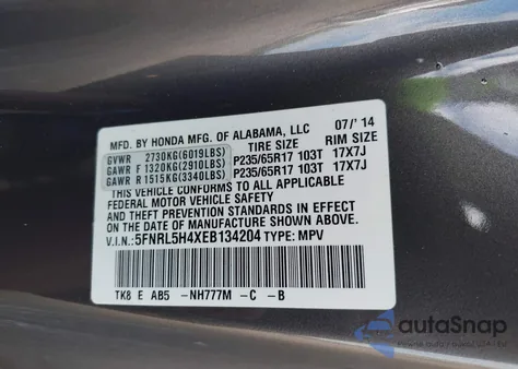 2014 Honda Odyssey Ex из США, поврежденный, VIN 5FNRL5H4XEB134204